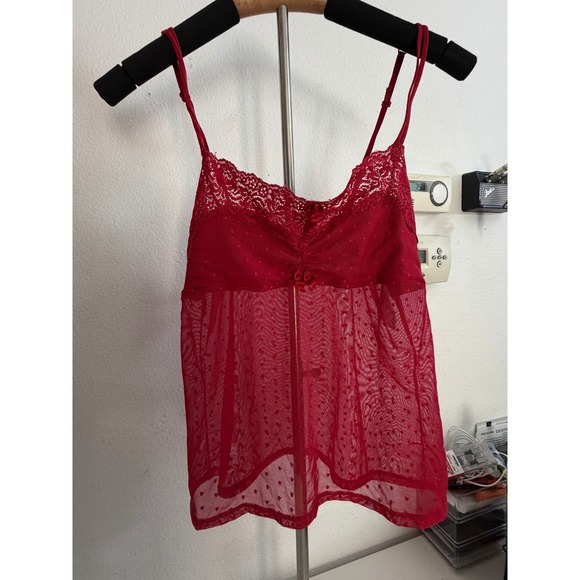 vassarette Tops - Vassarette Red Sheer Swiss Dot Lace Trim Babydoll Camisole Top Style 17-389 M/38